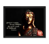Peace Comes From Within Buddha Statue Uplifting Quote Artwork Framed Wall Art Print A4 Artery8 Black One Size