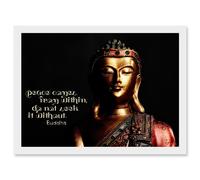 Artery8 Peace Comes From Within Buddha Statue Uplifting Quote Artwork Framed Wall Art Print A4