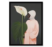 Artery8 Peace Lily Sensation Oil Painting Grey Green Pink Woman with a Single Giant Flower Artwork Framed Wall Art Print 18X24 Inch
