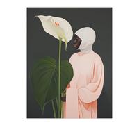 Artery8 Peace Lily Sensation Oil Painting Grey Green Pink Woman with a Single Giant Flower Extra Large XL Wall Art Poster Print