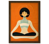 Artery8 Peaceful Japan Woman In Yoga Pose Orange Black Quirky Artwork Framed Wall Art Print A4 in Brown Artery8 Brown