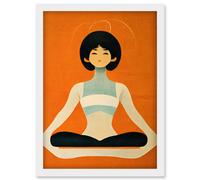 Artery8 Peaceful Japan Woman In Yoga Pose Orange Black Quirky Artwork Framed Wall Art Print A4 in White Artery8 White