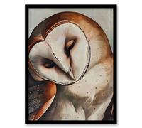 Peaceful Owl Portrait Calm Magical Bird Animal Framed Art Print Artery8 Brown A4