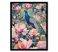 Artery8 Peacock Bird Cherry Blossom Flower Tree Design Living Room Artwork Framed Wall Art Print 18X24 Inch