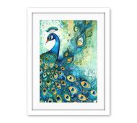 Artery8 Peacock Bird Concept Folk Art Watercolour Painting Artwork Framed Wall Art Print 18X24 Inch