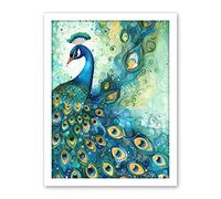 Artery8 Peacock Bird Concept Folk Art Watercolour Painting Artwork Framed Wall Art Print 18X24 Inch