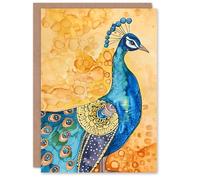Artery8 Peacock Bird Mandala Pattern Feathers Folk Art For Her Woman Birthday Card