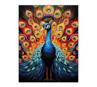 Artery8 Peacock Bird With Bright Vivid Feathers Yellow Red Blue Bold Portrait Artwork Large Wall Art Poster Print Thick Paper 18X24 Inch
