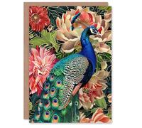 Artery8 Peacock Bird with Flower Pattern Stylised Design Greeting Birthday Card Him Her All Blank