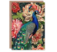 Artery8 Peacock Bird with Flower Pattern Stylised Design Greeting Birthday Card Him Her All Blank
