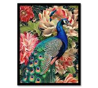 Artery8 Peacock Bird with Flower Pattern Stylised Design Living Room Artwork Framed Wall Art Print A4