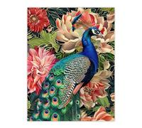 Artery8 Peacock Bird with Flower Pattern Stylised Design Living Room Extra Large XL Wall Art Poster Print