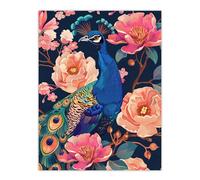 Artery8 Peacock Bird with Pink Flower Pattern Design Living Room Large Wall Art Poster Print Thick Paper 18X24 Inch