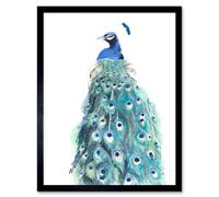Artery8 Peacock Feathers Watercolour Home Decor 12X16" Framed Wall Art Print