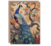 Artery8 Peacock in Tree with Wildflowers Artwork Detailed Greeting Birthday Card Him Her All Blank