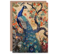 Artery8 Peacock in Tree with Wildflowers Artwork Detailed Greeting Birthday Card Him Her All Blank