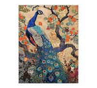 Artery8 Peacock in Tree with Wildflowers Artwork Detailed Living Room Extra Large XL Wall Art Poster Print
