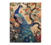 Artery8 Peacock in Tree with Wildflowers Artwork Detailed Living Room Extra Large XL Wall Art Poster Print