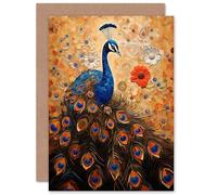 Artery8 Peacock Klimt Style With Flowers for Wife Her Mum Sister Daughter Mom Gran Nan Birthday Thank You Congratulations Blank Art Greeting Card