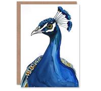 Artery8 Peacock Peafowl Navy Blue Bird Head Watercolour For Her Woman Birthday Card