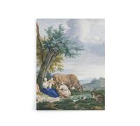 Artery8 Peasant Family & cattle Landscape Schouman Canvas Wall Art Print | Size: W18" x H24" Artery8 Multicolor W18" x H24"