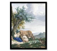 Artery8 Peasant Family & cattle Landscape Schouman Framed Wall Art Print | Size: W12" x H16" Artery8 Multicolor W12" x H16"