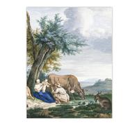 Artery8 Peasant Family & cattle Landscape Schouman Wall Art Print | Size: W24" x H32" Artery8 Multicolor W24" x H32"