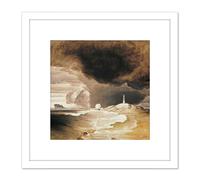 Artery8 Peder Balke Lighthouse On The Norwegian Coast 8X8 Inch Square Wooden Framed Wall Art Print Picture with Mount in White Artery8 White