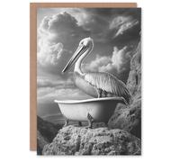 Artery8 Pelican Bird in Bathtub Black White Cliff Surreal Greeting Card in Grey Artery8 Grey