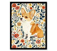 Pembroke Welsh Corgi Dog Lover Cute Floral Framed Wall Art Artery8 Multi A4