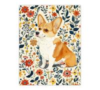 Artery8 Pembroke Welsh Corgi Dog Lover Cute Floral Wall Art Print | Size: W18" x H24" Artery8 Multicolor W18" x H24"