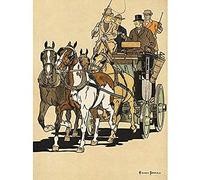 Artery8 Penfield Four Men Riding Horse Drawn Carriage Illustration Art Print Canvas Premium Wall Decor Poster Mural