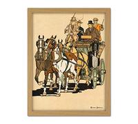 Artery8 Penfield Four Men Riding Horse Drawn Carriage Illustration Artwork Framed Wall Art Print 18X24 Inch