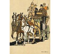 Artery8 Penfield Four Men Riding Horse Drawn Carriage Illustration Premium Wall Art Canvas Print 18X24 Inch