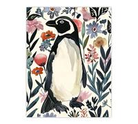 Artery8 Penguin in Coastal Wildflowers Bright Floral Wall Art Print in Dark Blue | Size: W24" x H32" Artery8 Dark Blue W24" x H32"