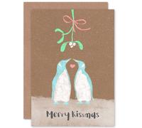 Artery8 Penguins Mistletoe Greetings Card in Brown Artery8 Brown