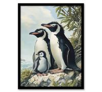 Artery8 Penguins with Baby Animal Family Portrait Living Room Artwork Framed Wall Art Print A4