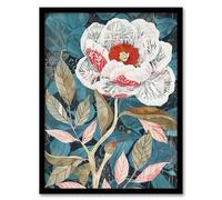 Artery8 Peony Flower White Red Bloom Artistic Design Living Room Artwork Framed Wall Art Print A4