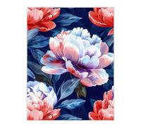 Artery8 Peony Flowers Pink Purple Blue Floral Pattern For Living Room Extra Large XL Wall Art Poster Print