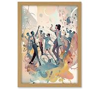 Artery8 People Dancing to Music on the Dancefloor Modern Soft Pastel Watercolour Painting Artwork Framed A3 Wall Art Print