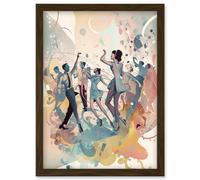 Artery8 People Dancing to Music on the Dancefloor Modern Soft Pastel Watercolour Painting Artwork Framed Wall Art Print A4