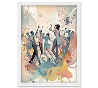 Artery8 People Dancing to Music on the Dancefloor Modern Soft Pastel Watercolour Painting Artwork Framed Wall Art Print A4