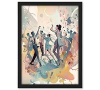 Artery8 People Dancing to Music on the Dancefloor Modern Soft Pastel Watercolour Painting Artwork Framed A3 Wall Art Print