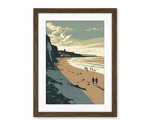 Artery8 People Walking on Filey Beach Coastal Illustration Artwork Framed Wall Art Print 18X24 Inch