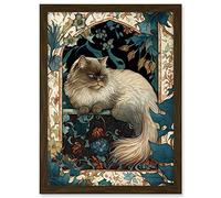 Artery8 Perched Himalayan Persian Cat Modern Art Nouveau Illustration Artwork Framed A3 Wall Art Print