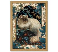 Artery8 Perched Himalayan Persian Cat Modern Art Nouveau Illustration Artwork Framed A3 Wall Art Print
