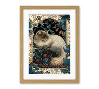 Artery8 Perched Himalayan Persian Cat Modern Art Nouveau Illustration Artwork Framed Wall Art Print 18X24 Inch