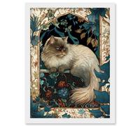 Artery8 Perched Himalayan Persian Cat Modern Art Nouveau Illustration Artwork Framed Wall Art Print A4