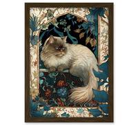 Artery8 Perched Himalayan Persian Cat Modern Art Nouveau Illustration Artwork Framed Wall Art Print A4