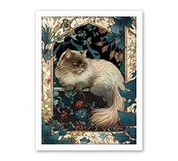 Artery8 Perched Himalayan Persian Cat Modern Art Nouveau Illustration Artwork Framed Wall Art Print 18X24 Inch